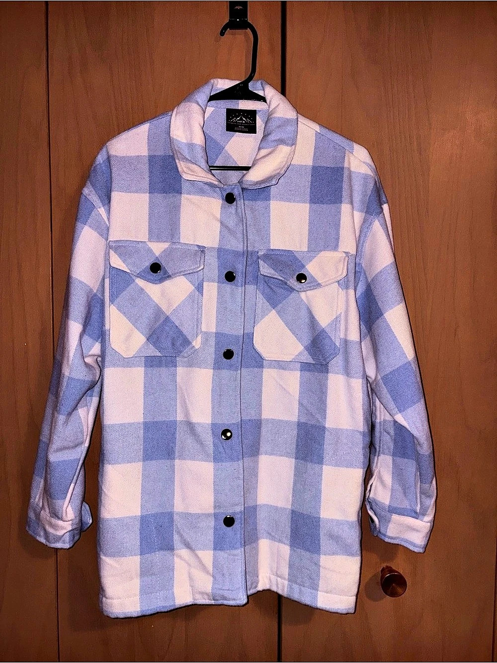 HFX Ladies' Shirt Jacket Plaid Cotton Blue & Pink Medium